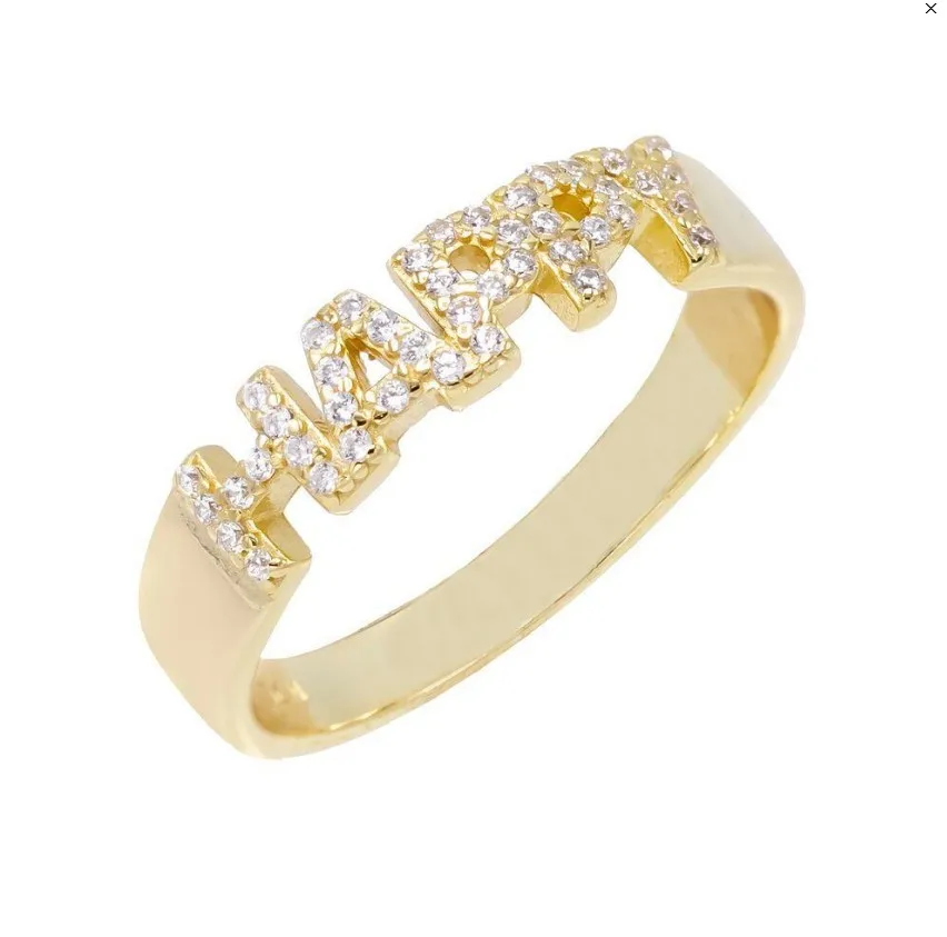 Золотые заполненные белые радужные красочные буквы с цирконом счастливые