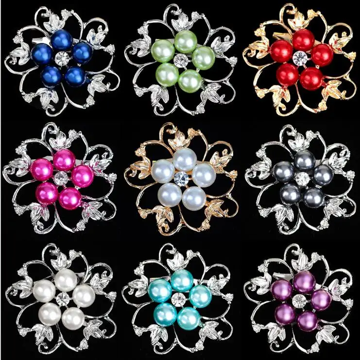 

9 colors Vintage Style Simulated Pearl Crystal Diamante Party Brooch Pins For Women Classic Unique Flower Broche Brooches