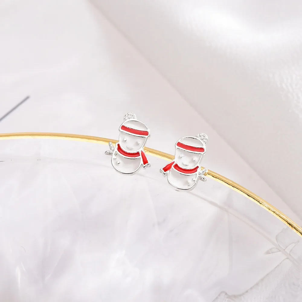 Lidavi 925 sterling silver Cute Snowman Enamel Studs Earring Small Gifts For Women Christmas present Jewelry New VES6218 | Украшения и