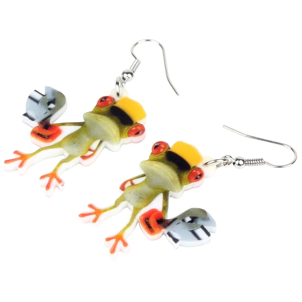 WEVENI Accessories Acrylic Cartoon Repairman Frog Earrings Drop Dangle Funny Animal Jewelry For Women Girls Gift Charms Dropship | Украшения