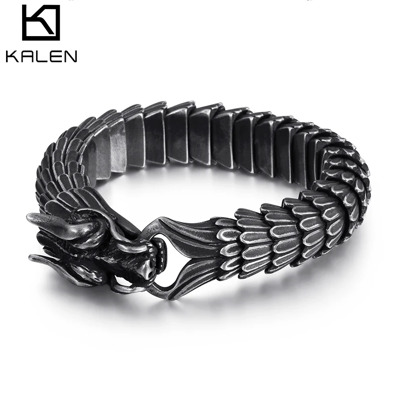 Matte Dragon KALEN панк животное голова дракона браслет с подвесками для мужчин Нержавеющая сталь Черный матовый Китай Дракон Благословение браслет ювелирные изделия - Окраска металла: Matte Dragon