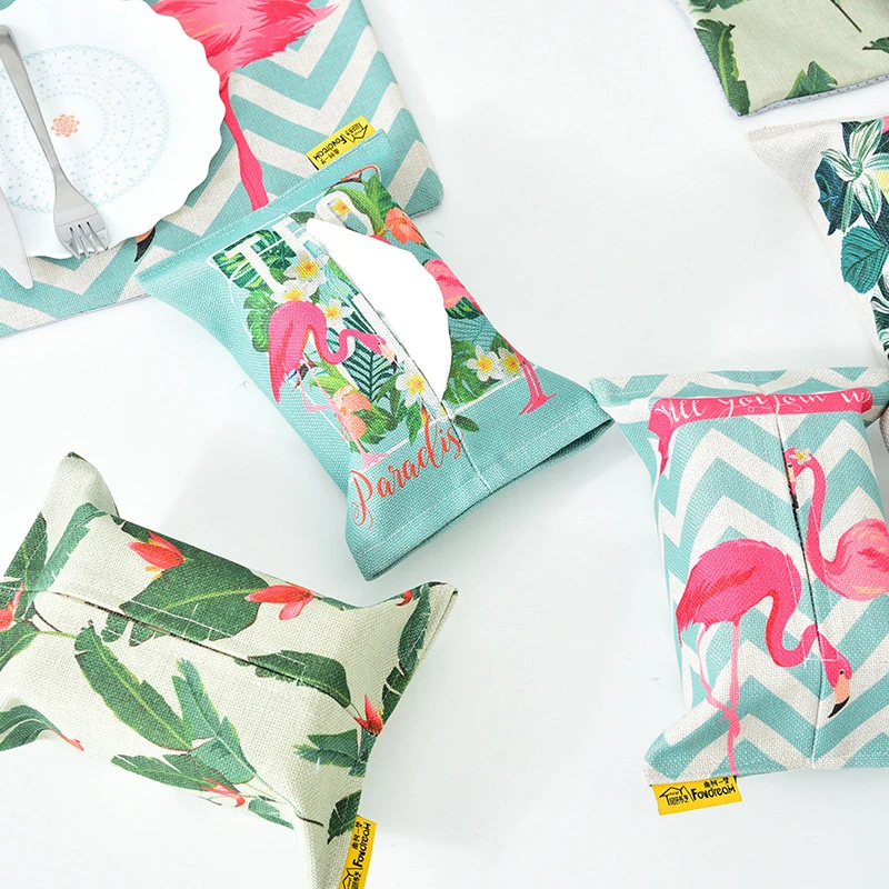 Фламинго хлопок льняная коробка для салфеток растительное полотенце в цветочки