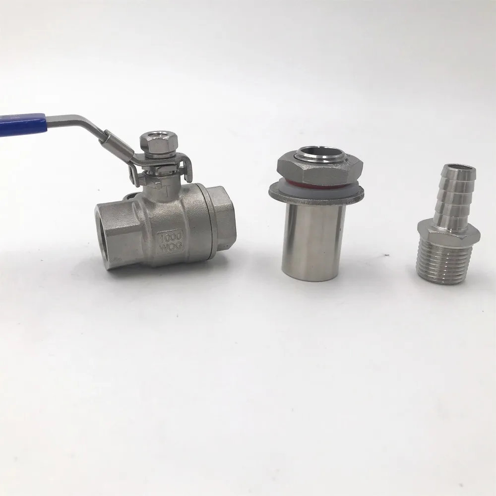Нержавеющая сталь homebrew бесшовных чайник клапан комплект, 1/" резьба с штуцер для шланга-1/2" и переборки сборки