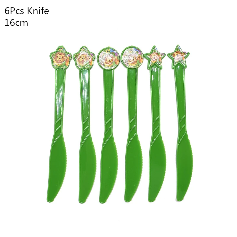 6pcs knife Джунгли день рождения одноразовые столовые приборы Джунгли животных одноразовые тарелки/чашки/салфетки сафари джунгли вечерние украшения принадлежности - Color: 6pcs knife