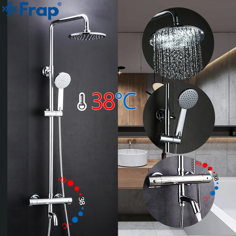 

Frap Bathtub Faucets bathroom thermostatic shower faucet set waterfall wall shower system bath shower mixer with thermostat taps