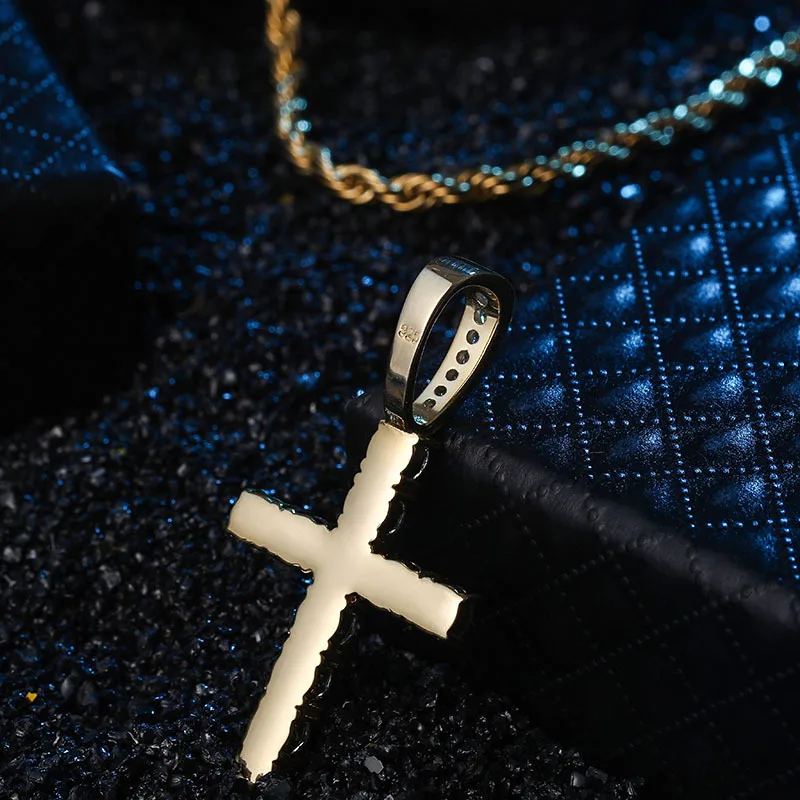 S925 Sterling Silver Prong Setting AAA CZ Stone Bling Ice Out Cross Pendants Necklaces Women Men Hip Hop Rapper Jewelry