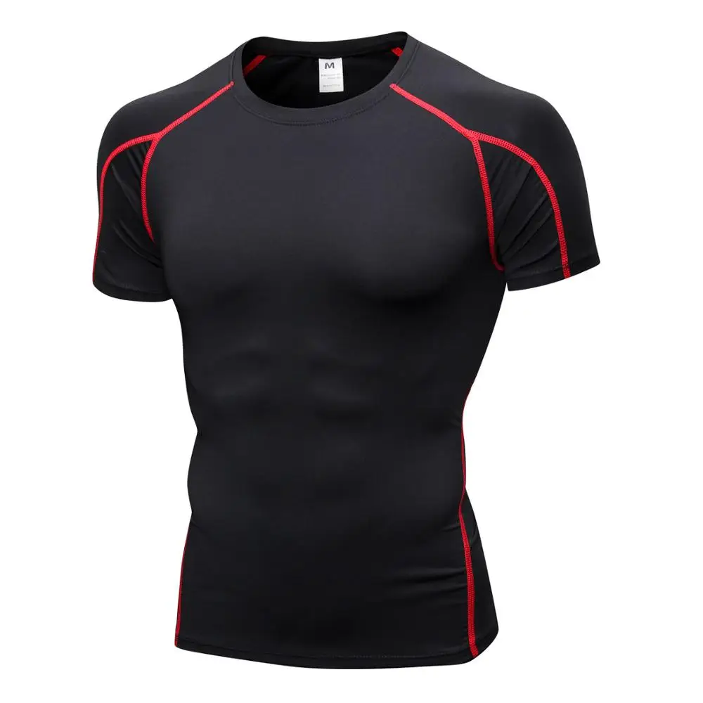 Кроссовки Shirst Для мужчин тренажерный зал колготки короткий рукав Фитнес Спортивная футболка Бодибилдинг Для мужчин s Rashgard сухой подходят топы из Джерси ropa deportiva - Цвет: Black red