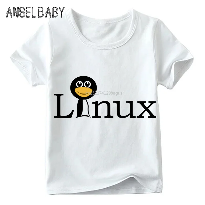 

Boys and Girls The LINUX Penguin Print Funny T shirt Kids Summer Short Sleeve White Tops Children Casual T-shirt,ooo800