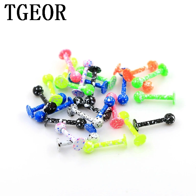 

free shipping spot colors paint 100pcs 16G 3mm surgical Stainless Steel lip piercing labret ring