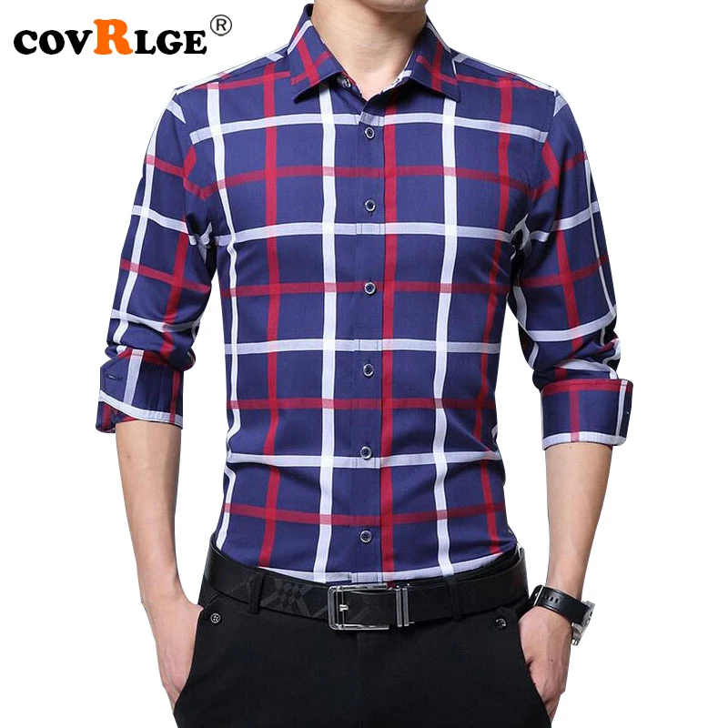 

Covrlge Men's Long Sleeve Shirt 2018 Spring New Male Social Shirt 100% Cotton Comfortable Men Plaid Shirts Brand Clothing MCL109