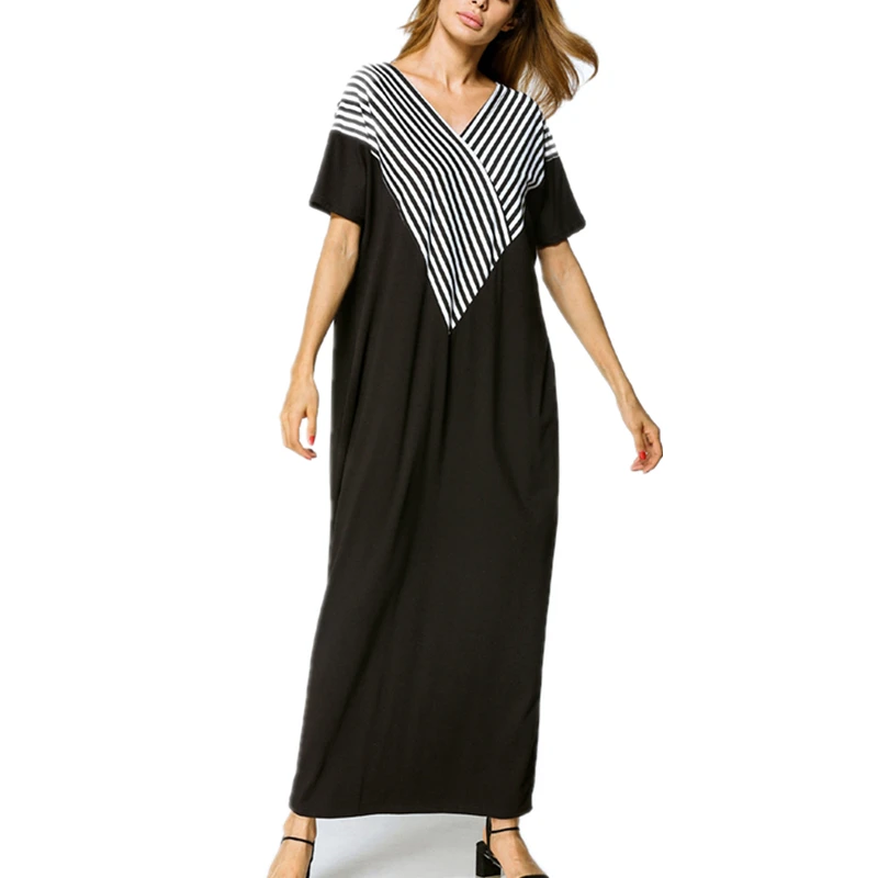 Брендовое черное платье-кафтан модное Платье макси с v-образным вырезом Мягкое