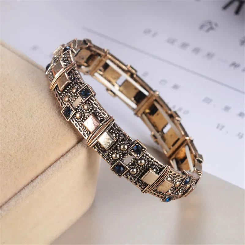 

1Pcs Fashion Turquoises For Women Vintage Girl Alloy Round Charm Bracelets Bangles Jewelry Accessories