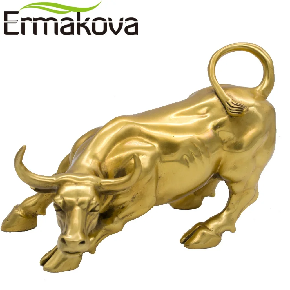 ERMAKOVA Золотая латунная зарядная Стоковая фигурка быка настенная уличная статуя быка фэн-шуй Scuplture Декор для дома и офиса