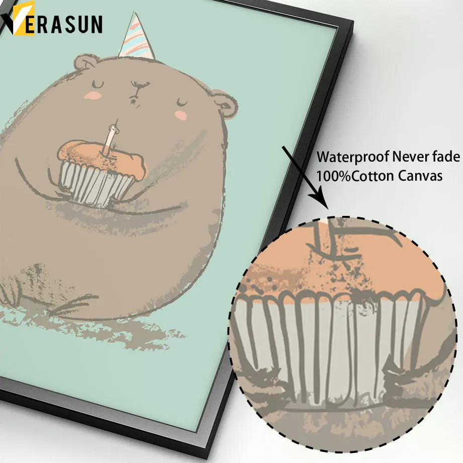 Картина Настенная в скандинавском стиле с мультяшным медведем Eat постеры торт и