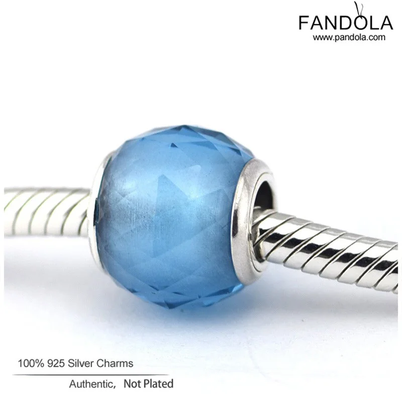 CKK стерлингового серебра 925 Blue Crystal геометрические грани Шарм бусины подходят