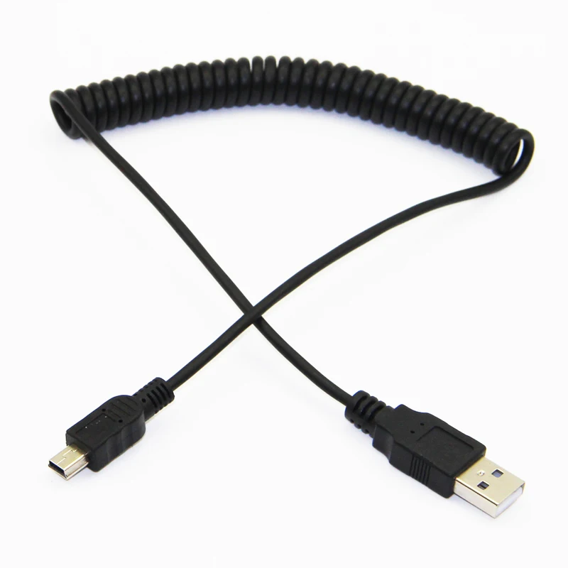 Bochara эластичная спиральная пружина USB 2,0 Тип A для Mini 5Pin мужской экранированный кабель для передачи данных