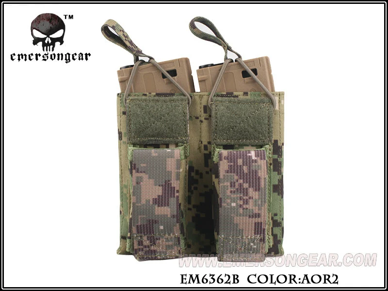 AOR2 Emersongear Emerson Тактический Двойной Открытый Топ 556 и пистолет модульный чехол для журналов PALS Mag Чехол кобура военный страйкбол - Цвет: AOR2