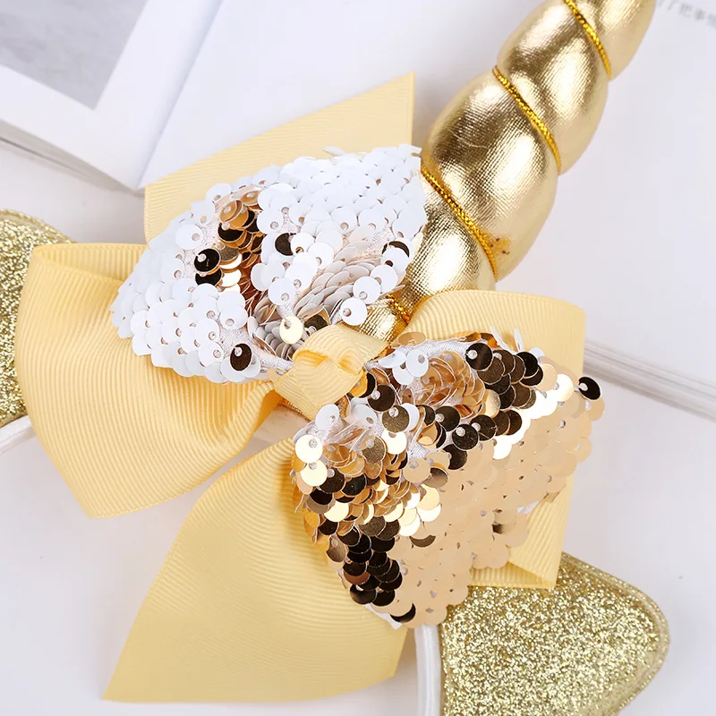 Повязка на голову в виде единорога с блестящими ушками для ребенка день рождения