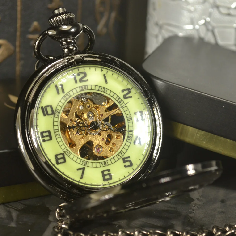 Светящиеся Механические карманные часы винтажный с отверстиями в стиле стимпанк