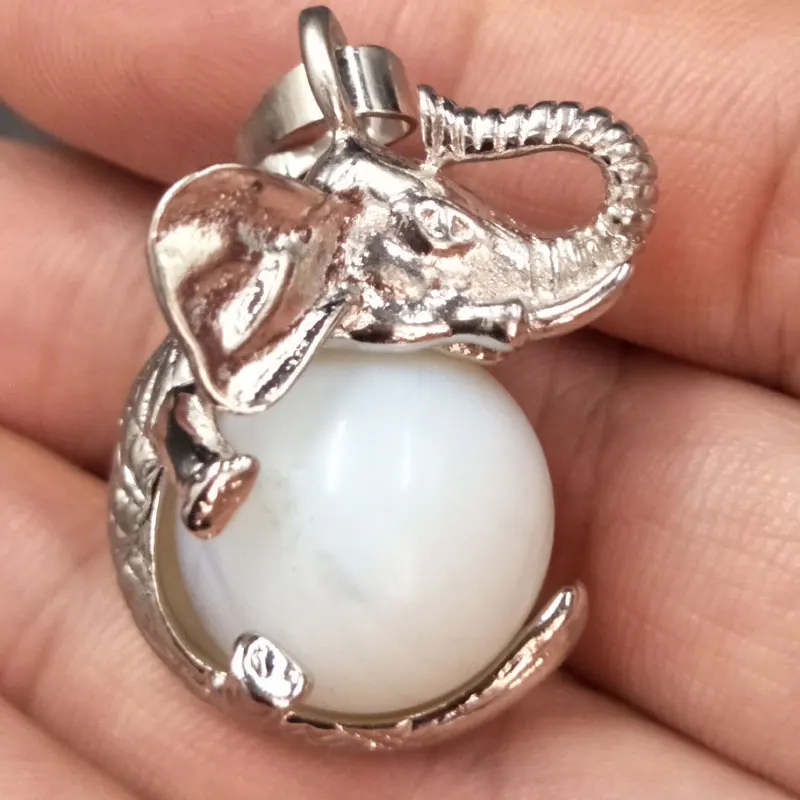 Opal C5551 Сердолик тигровый глаз лазурит авантюрин Кристалл Опал Золотой Камень Голубой песок жаспе Малахитовый шар слон кулон из бисера WFH526 - Окраска металла: Opal C5551