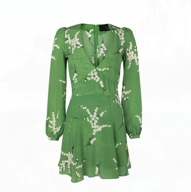 Женское мини платье с v образным вырезом и длинным рукавом летнее короткое