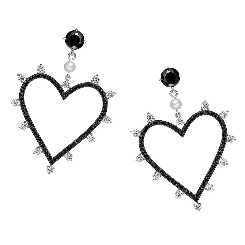 Сердце Циркон Медь Длинные Висячие Серьги Серебряные уха иглы Модные женские