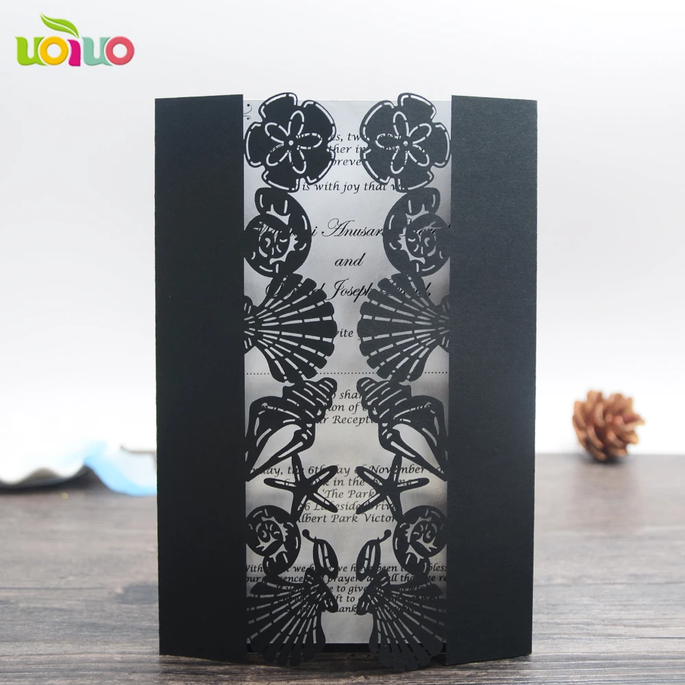 50 шт. оболочка Черная лазерная резка романтические приглашения на свадьбу