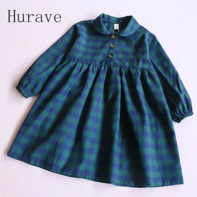 Hurave new design girl dress children peter pan collar plaid clothing kids dresses for toddler infant autumn | Детская одежда и