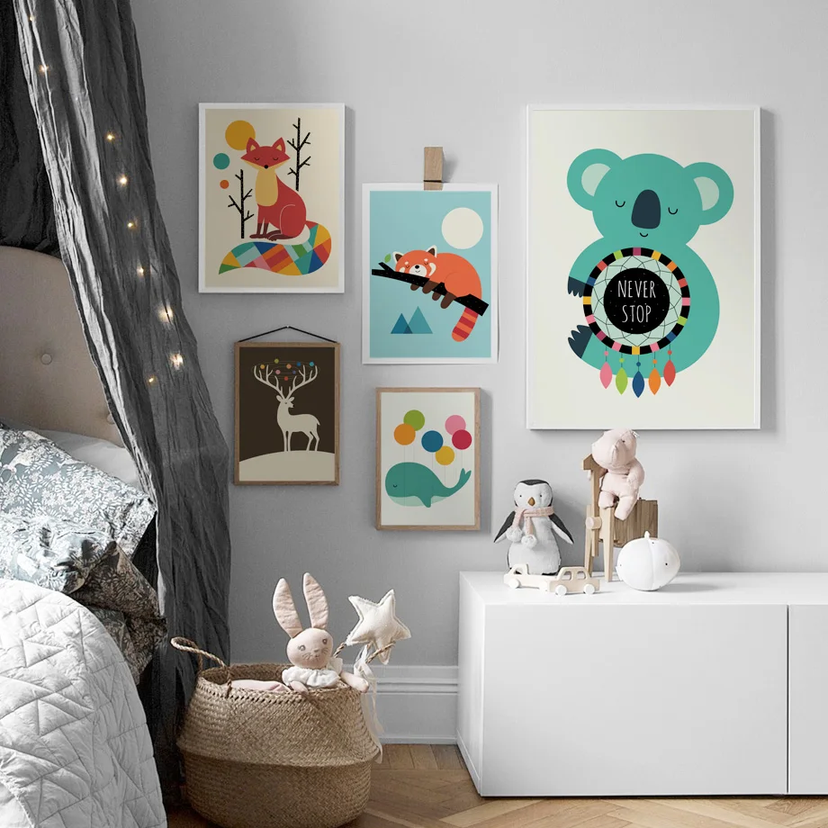 Wall Art Холст Картина лиса Лось енот коала Животные репродукции Nordic Плакаты и