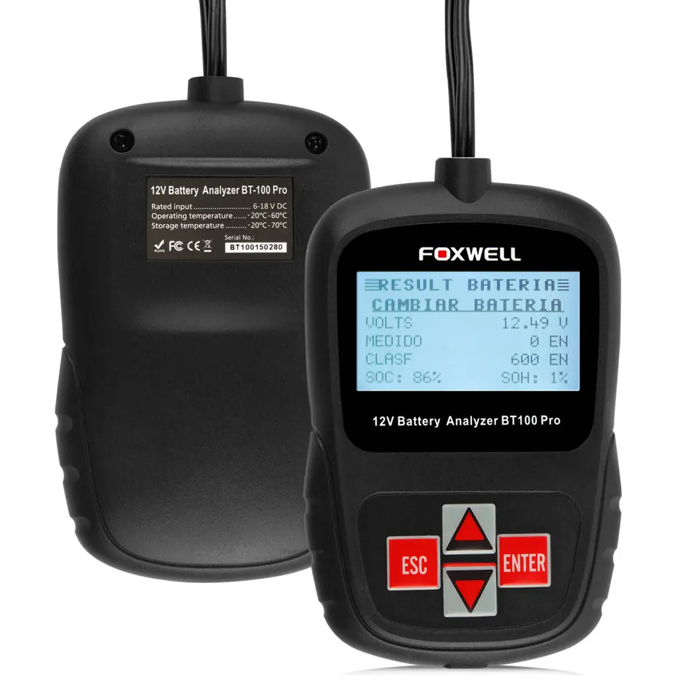 Цифровой тестер батареи FOXWELL BT100 Pro 12V автомобильный для затопленных AGM гелевых