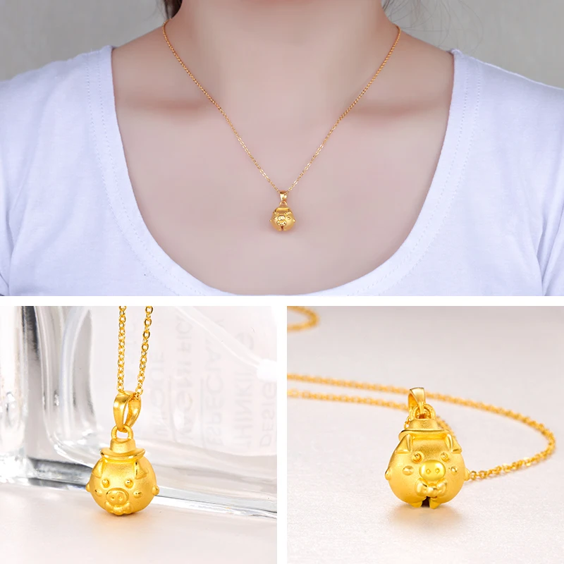 

Pure 999 24K Yellow Gold Pendant Women 3D Pig doctor Necklace Pendant