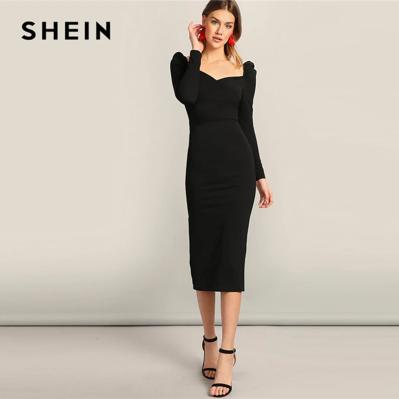 SHEIN Платье-Карандаш С Разрезом И Оригинальным Рукавом Женское Элегантное Платье С Длинными Рукавами И Высокой Талией