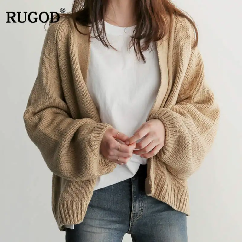RUGOD повседневные женские кардиганы, однотонный вязаный свитер, женская одежда с длинным рукавом на осень и зиму, женские топы, pull femme hiver - Цвет: Хаки