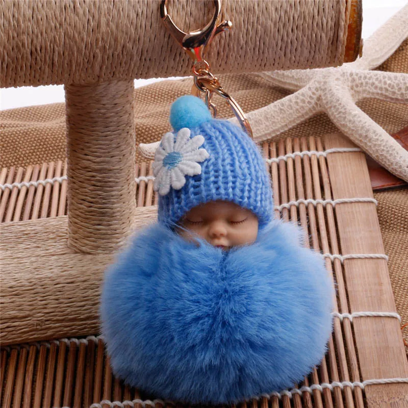 Fashion Sleeping Baby Doll Keychain Women Fluffy Pompom Key Chain Llaveros Pom Pom Keyring Key Holder Bag Chaveiro Pompon Porte Buy At The Price Of 1 In Aliexpress Com Imall Com