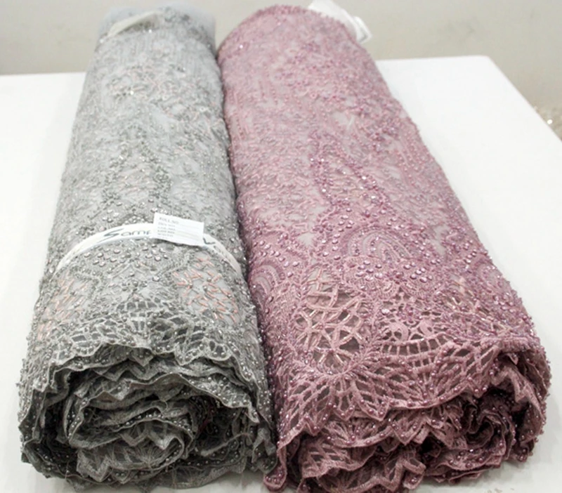 Кружевная ткань для невесты роскошная кружевная цвета шампанского с вышивкой