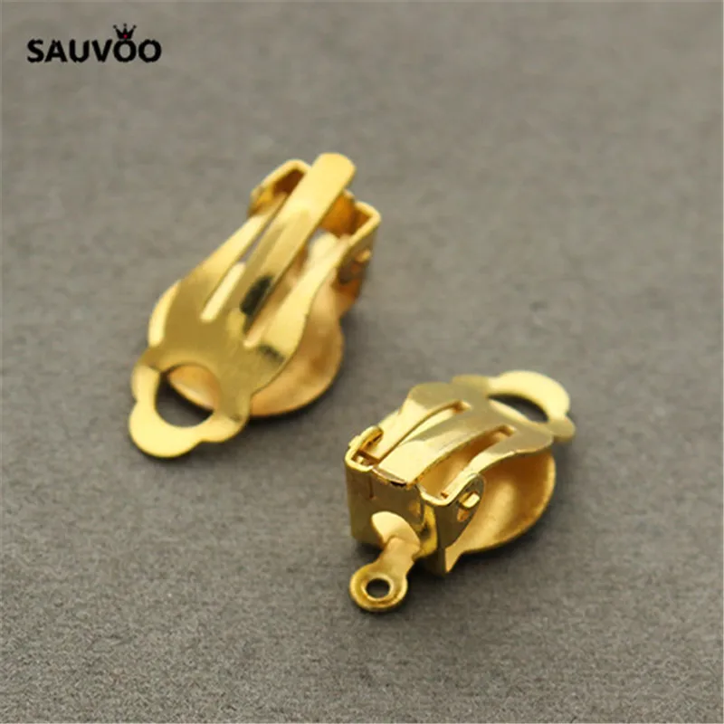 SAUVOO 30 шт. античная бронза, золото, серебро цвет без пирсинга серьги клипсы 10x18 мм Пустые Базовые настройки ремесло DIY ювелирных изделий - Цвет: gold