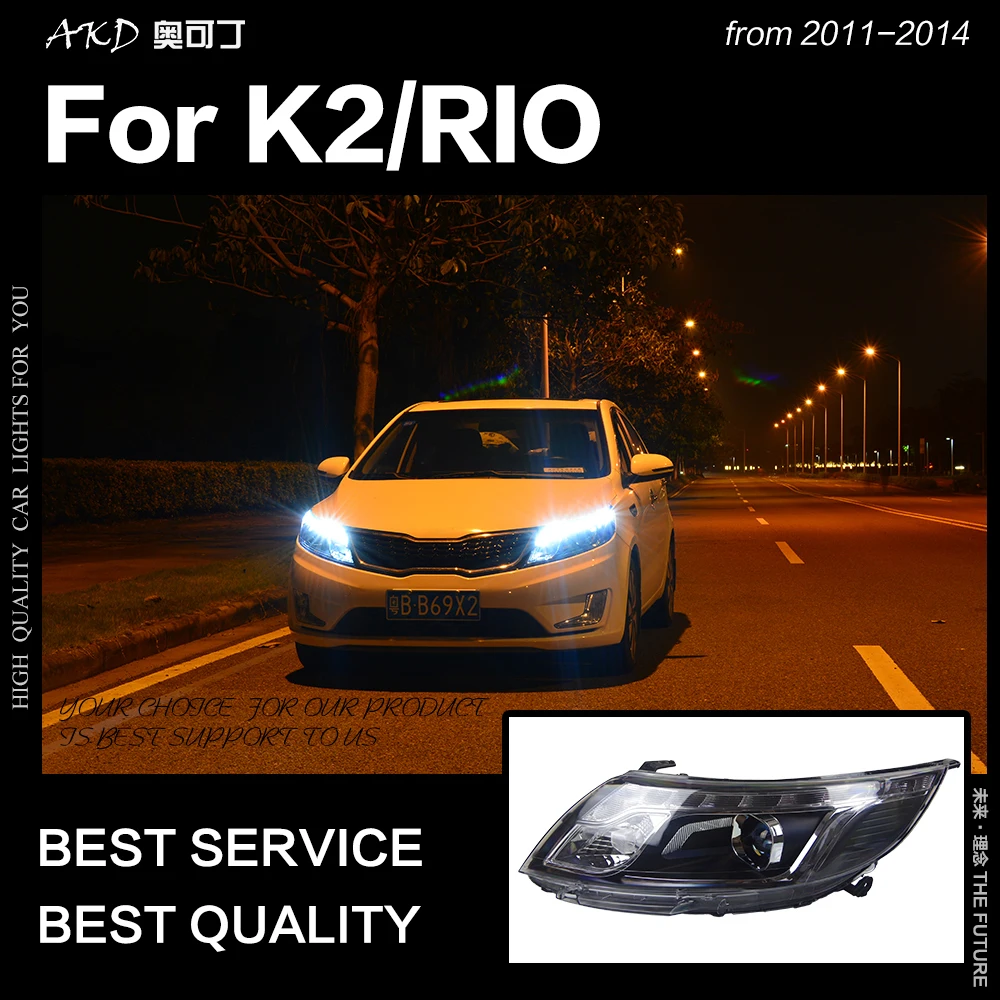AKD автомобильный Стайлинг Головной фонарь для Kia K2 фары 2011- Rio светодиодный фонарь корейский дизайн светодиодный DRL Hid Bi Xenon автомобильные аксессуары