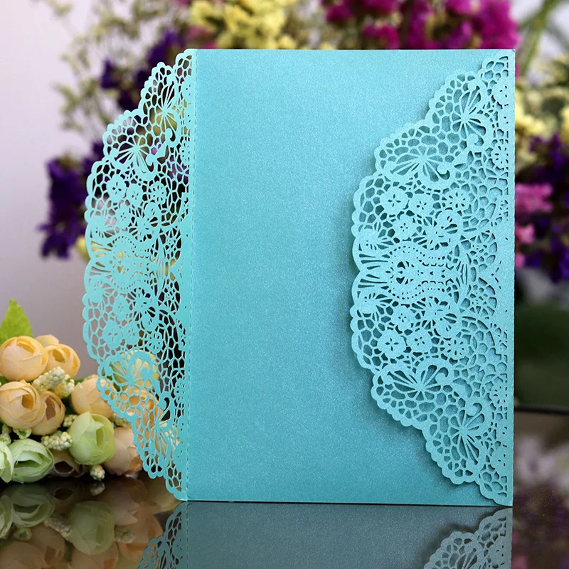 100pcs Rose Laser Cut Wedding Invitations Card Cute Elegant Lace Business Greeting Cards Birthday Wedding Party Favor Decoration