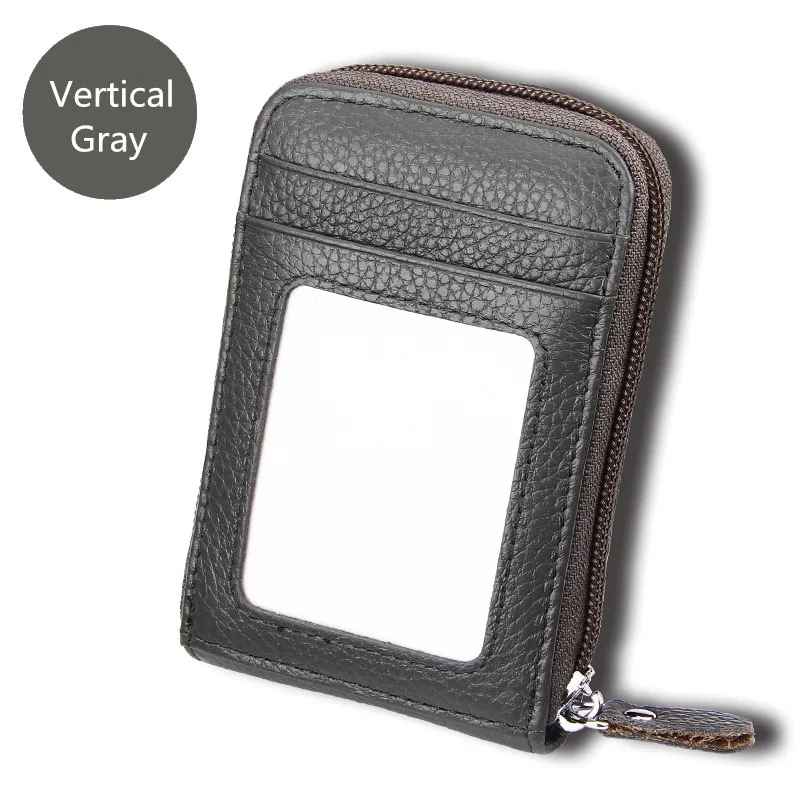 Vertical Gray Из натуральной кожи RFID Blocking Wallet кредитные держатель для карт Двойные Короткие клатч женский кошелек Малый футляр для удостоверения личности пакет Для женщин - Цвет: Vertical Gray
