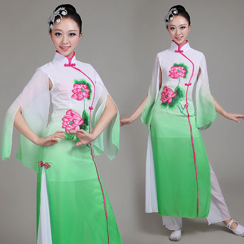 Женские китайские народные танцевальные костюмы 6 цветов с блестками и вышивкой