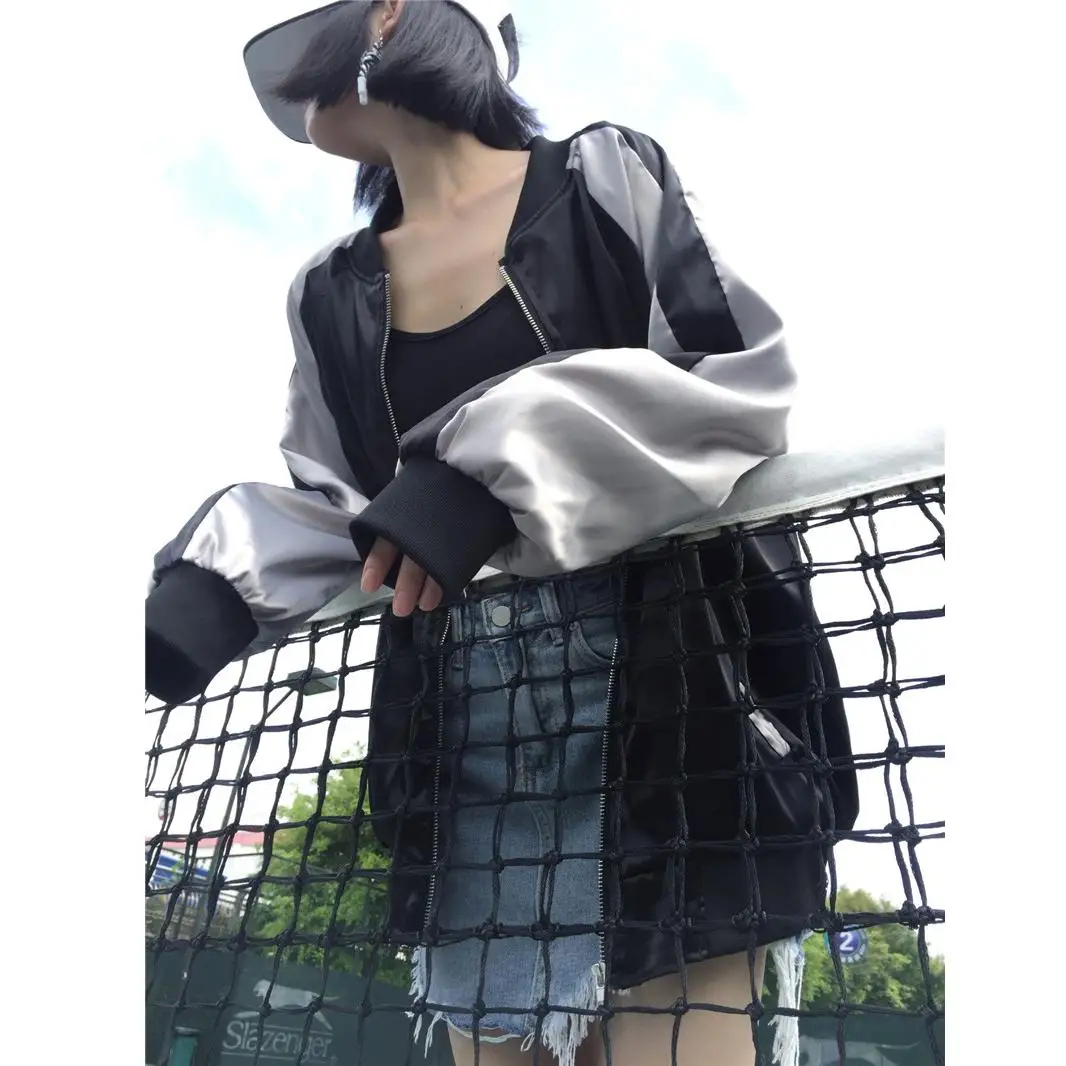 

Nice New Autumn Loose Casual Baseball Uniform Solid Patchwork Baseball Clothing Fashionable Zipper Jacket
