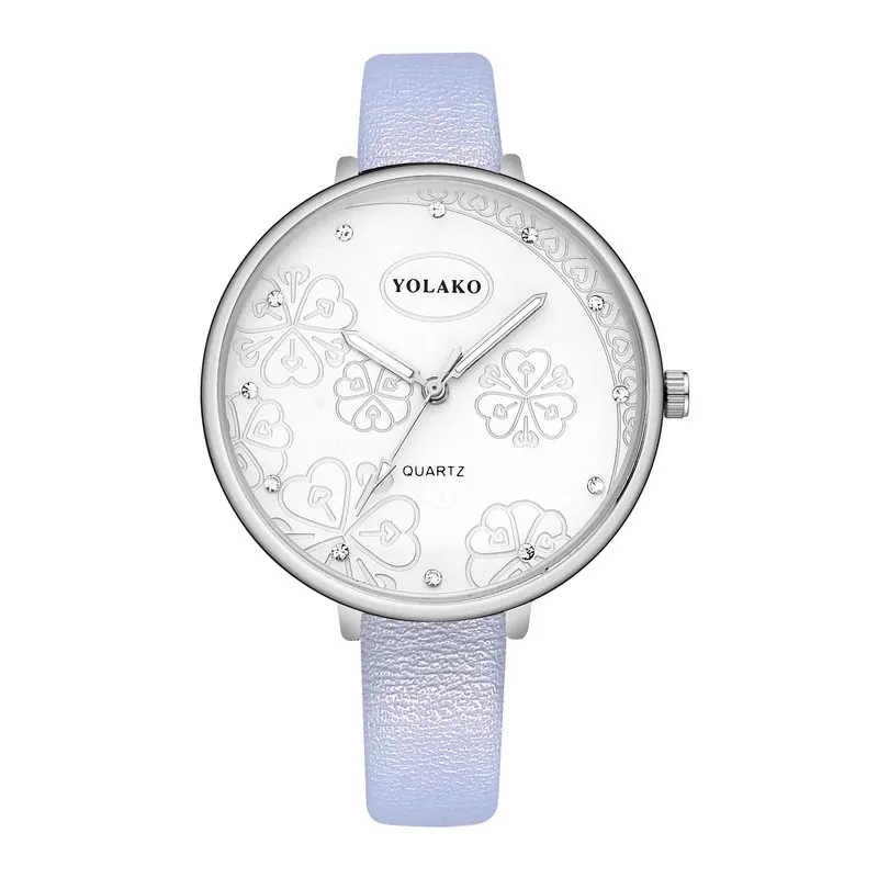 Women Flower Pattern Wristwatches Silver Dial Luxury Leather Rhinestone Quartz Watches Clock Clover Heart ZC Diamond YOLAKO Hour | Наручные