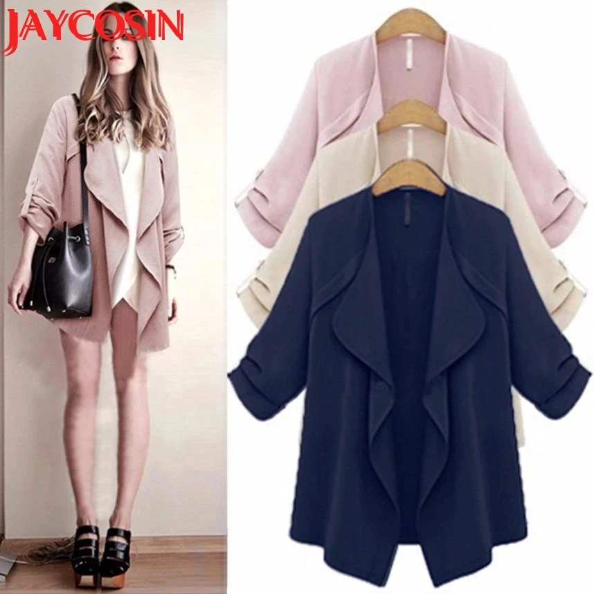 Женская осенне Весенняя однотонная Свободная куртка с длинным рукавом кардиган