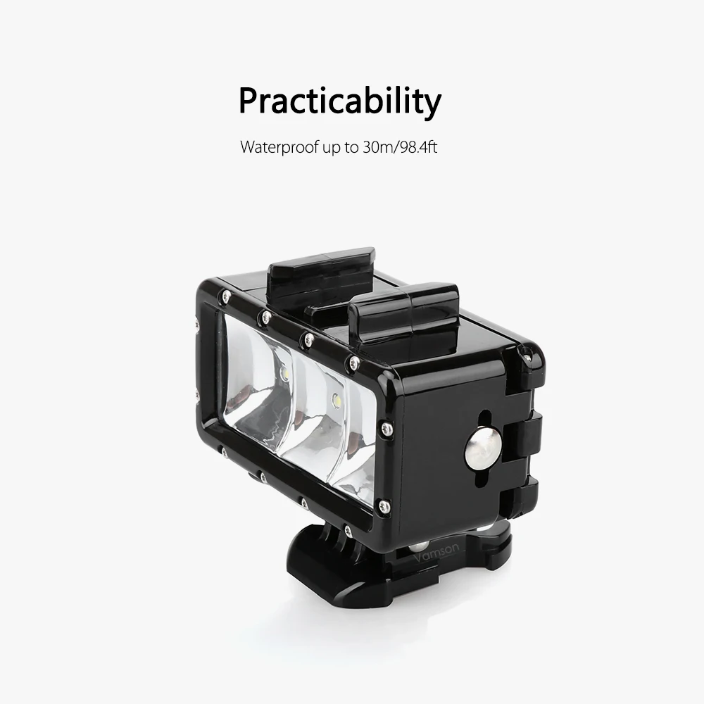 Vamson для Gopro Hero 6 5 4 3 подводный фонарик лампа Дайвинг Водонепроницаемый светодиодный фонарик крепление для SJCAM для Xiaomi YI VP702