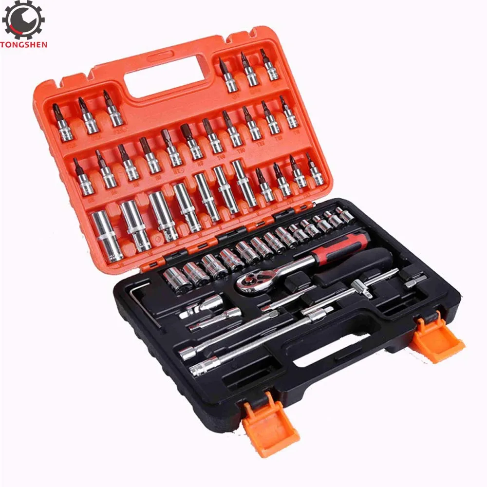 53pcs 1/4-Inch Car Auto Automobile Motorcycle Repair Tool Ratchet Wrench Drive Socket Set with Case and Pear Head | Инструменты