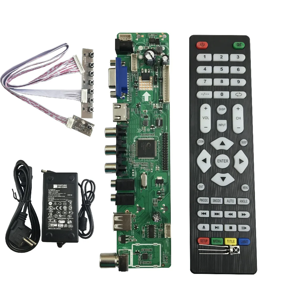 V56 Универсальный ЖК ТВ контроллер драйвер платы PC/VGA/HDMI/USB + адаптер питания ЕС