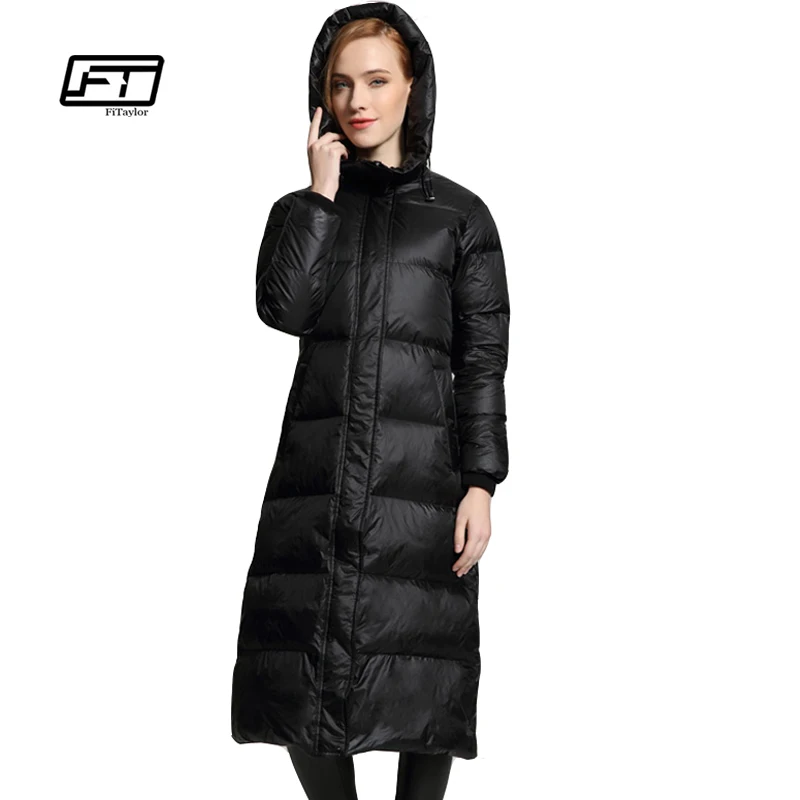 Fityalor зимняя куртка Для женщин вниз пальто парки с капюшоном Повседневное плюс