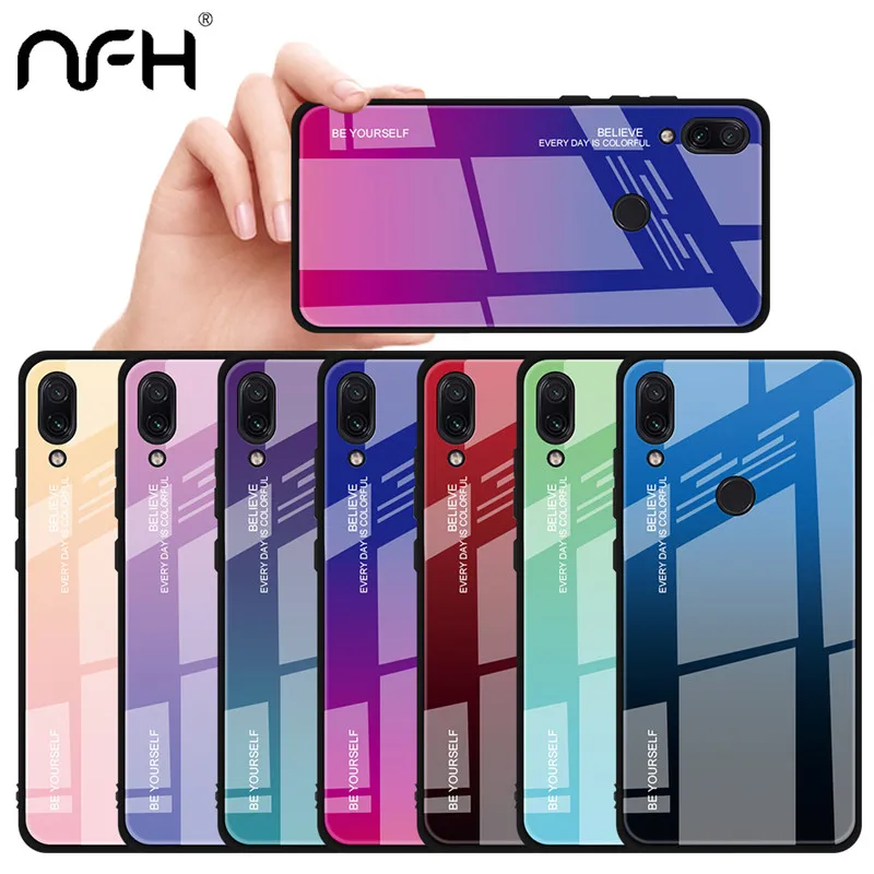 Чехол из закаленного стекла с градиентом для Xiaomi Rredmi Note 7 8 жесткий стеклянный