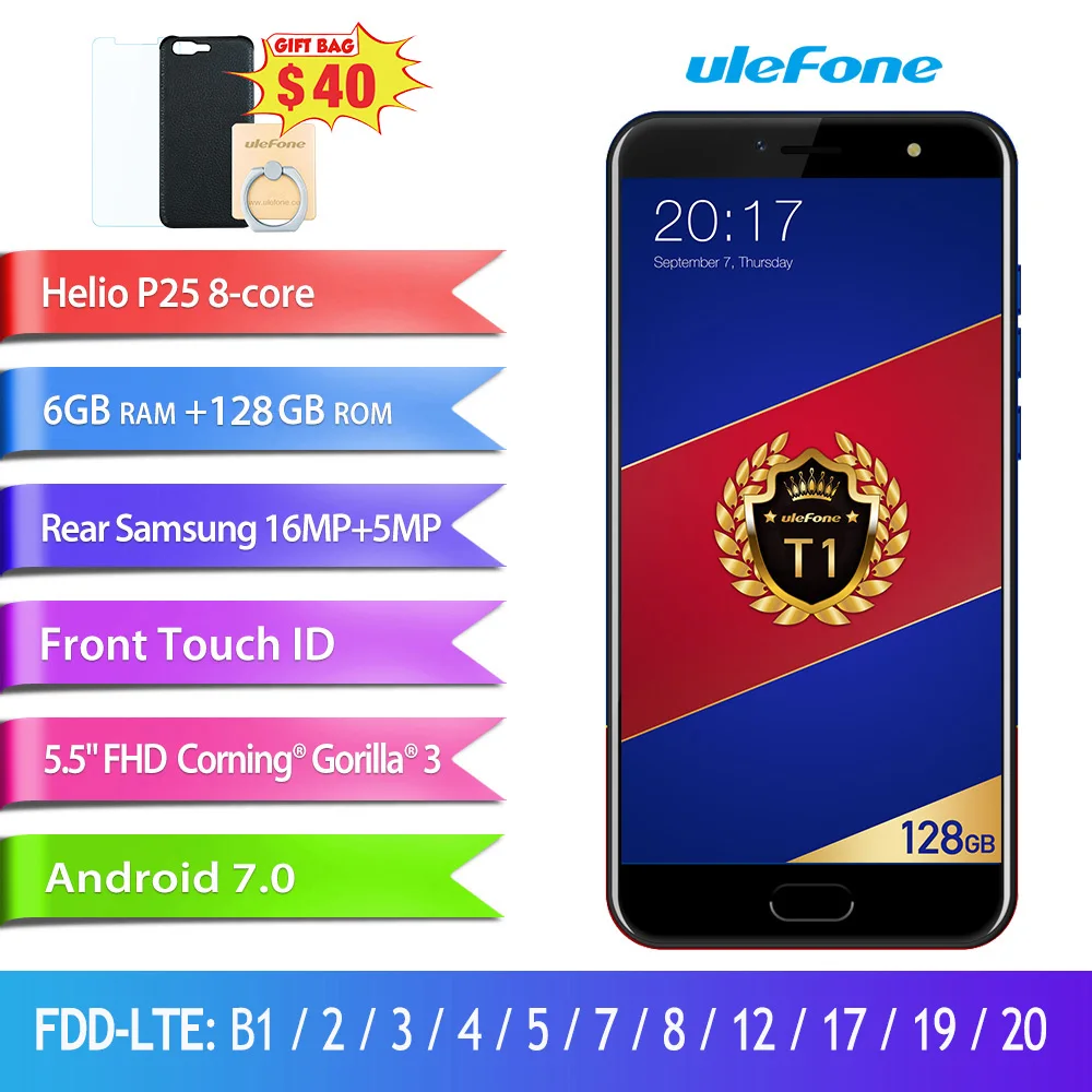 Ulefone T1 Premium Edition Мобильный телефон 5.5 &quotFHD helio P25 Octa core Android 7.0 6 ГБ +128 Двойная камера