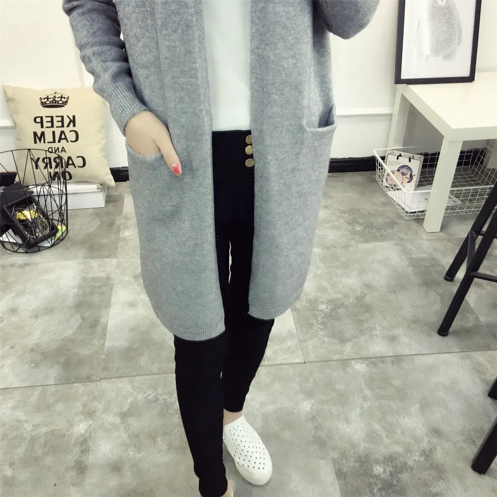 2017 Весна/осень новое длинное пальто свитер Корейская мода был тонкий Свободный